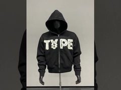 परेशान कढ़ाई पैचवर्क अनुप्रयोग बॉक्स फिट ज़िप अप हुडी