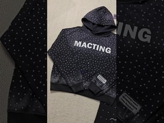 कस्टम एप्लिक कढ़ाई डिस्ट्रेस्ड राइनस्टोन ज़िप अप हुडी एसिड वॉश विंटेज वॉश फ़्लीस स्ट्री