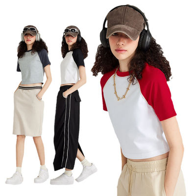 खरीदें विंटेज कंट्रास्ट रैगलन आस्तीन अमेरिकी स्ट्रीटवियर गर्म महिलाओं की शैली के लिए बेसबॉल टी online manufacture