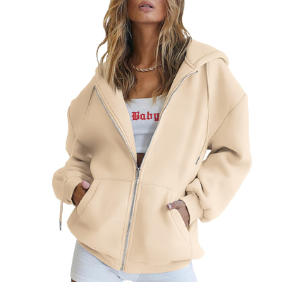 खरीदें गिरना चाहिए कस्टम ओवरसाइज्ड महिलाओं zip अप हुडी स्वेटशर्ट Drawstring Zip Up online manufacture