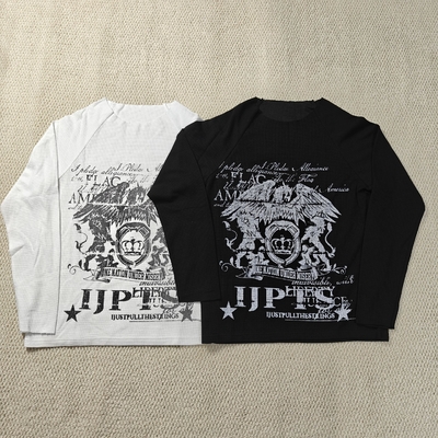 खरीदें Custom Streetwear Dtg Print Graphic Vintage Raw Hem Crew Neck Waffle Knit Thermal Long Sleeve T Shirt for Men online manufacture