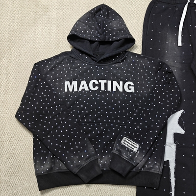 खरीदें Custom Applique Embroidery Distressed Rhinestone Zip up Hoodie Acid Wash Vintage Washed Fleece Streetwear Hoodie for Men online manufacture